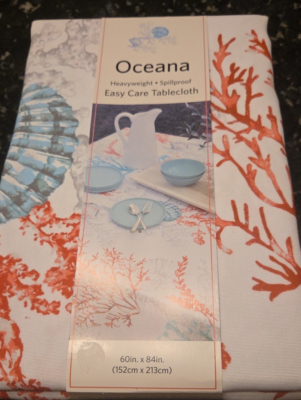 Coral & Teal Tablecloth - Easy Care Heavyweight